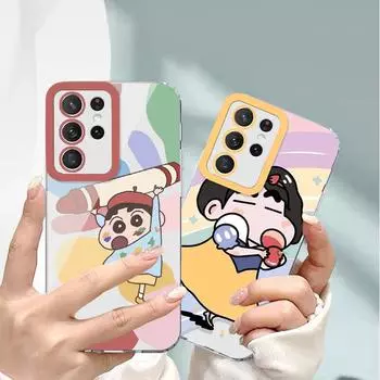Прозрачный чехол с рисунком Shinchan для Samsung S24PRO, S22, S23Ultra - полное покрытие, защита от падения Samsung S23FE