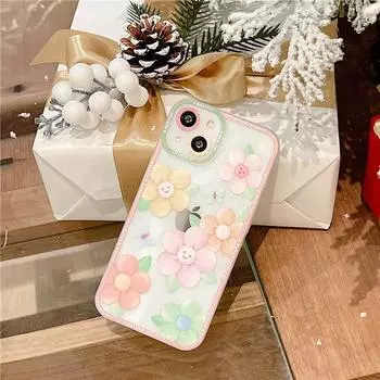 Прозрачный чехол с рисунком смайлика и цветка для iPhone 15/14 Pro Max iPhone X/XS