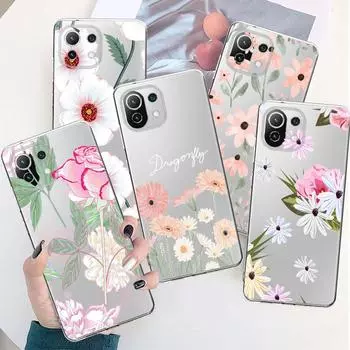 Прозрачный чехол с розовым цветком и цветочным принтом для Xiaomi Poco X3 Nfc X3pro M3 F1 F3 для Mi 11 12 13 11x 12x Pro 11 10 Lite 11t 10t Pro Xiaomi 9T