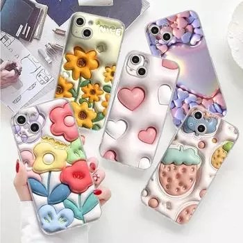 Прозрачный чехол с сердечками и цветами для Apple iPhone 11 14 13 Pro 12 7 8 Plus SE 2022 XR X XS Max 6 6S, силиконовый чехол для телефона iPhone 14 Plus