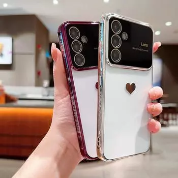 Прозрачный чехол с сердечком для Samsung Galaxy S24 S23 Ultra S21 S22 Plus A54 A53 A24 A14 A13 iPhone 15 14 13 12 11 Pro Max, прозрачный мягкий чехол For iPhone 11 Pro Max чёрный