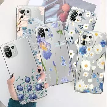 Прозрачный чехол с синим цветком и стрекозой с цветочным принтом для Xiaomi Poco X3 Nfc X3pro M3 F1 F3 для Mi 11 12 13 11x 12x Pro 11 10 Lite 11t 10t Pro Xiaomi Poco X3 NFC