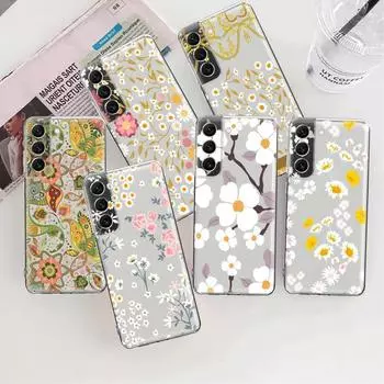Прозрачный чехол с желто-белым цветком и цветочным принтом для Samsung Galaxy S23 S22 S21 S20 Fe Ultra S10 S9 S8 Plus 10e S10lite Note 10plus 20ultra Samsung S9 Plus