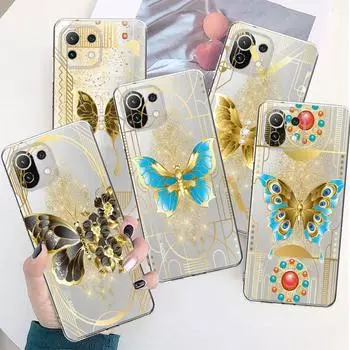 Прозрачный чехол с золотым бабочкой и цветочным узором для Xiaomi Poco X3 Nfc X3pro M3 F1 F3 для Mi 11 12 13 11x 12x Pro 11 10 Lite 11t 10t Xiaomi Poco M5