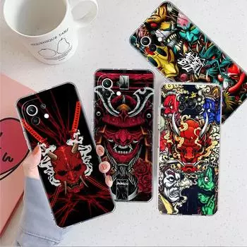 Прозрачный чехол Samurai Oni Mask для Xiaomi Mi Poco X3 NFC M3 Pro F3 F1 11 Lite 12 Note 10 11T 9T Прозрачный чехол для телефона Xiaomi Poco F3
