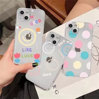Прозрачный чехол со смайликом и полосками для Apple iPhone 14 11 13 12 Pro 7 8 Plus XR X XS Max 6 6S 13Pro силиконовый чехол для телефона iPhone 14 Plus