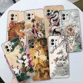 Прозрачный чехол Tiger Crane ART для Xiaomi Mi Poco X3 NFC M3 Pro F3 F1 11 Lite 12 Note 10 11T 9T прозрачный чехол для телефона Redmi Note 9S
