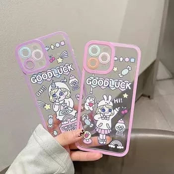 Прозрачный чехол Zhitai для iPhone 14 Pro с мультяшным дизайном и шнурком, подходит для моделей iPhone 13 и 15 iPhone 11