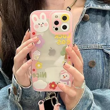 Прозрачный чехол Zhitai со шнурком для iPhone 14 и 15 - дизайн Happy Rabbit Pupil Shadow, совместимость с iPhone XS и XS Max iPhone 14 Plus