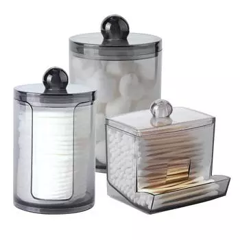 Прозрачный черный держатель для ватных палочек с крышками - Контейнеры для аптекарских банок для хранения в органайзере для ванной комнаты - Набор аксессуаров для ванной комнаты