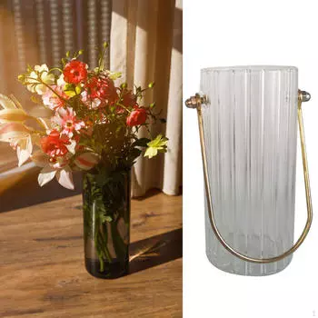 Прозрачный цилиндр, стеклянная ваза для цветов, декоративная деталь с металлической ручкой для переноски для свадебной гостиной 9x20cm