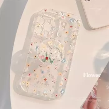 Прозрачный цветочный чехол-подставка для телефона 15promax