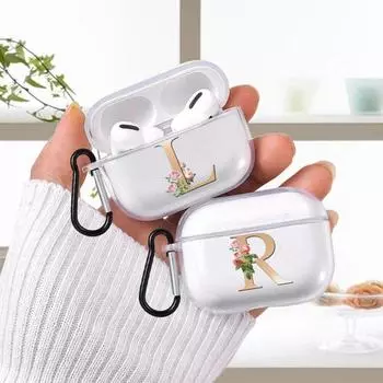 Прозрачный цветочный чехол с начальной буквой AZ для Apple Airpods Pro, противоударная защита, Air Pods Pro, коробка для наушников, мягкий силиконовый чехол, защитные задние корпуса A