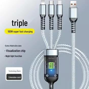 Прозрачный дата-кабель Crystal 3-в-1 мощностью 100 Вт с облегченной версией null