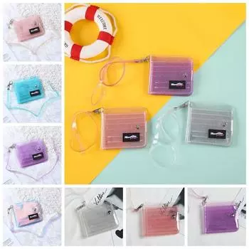 Прозрачный держатель для карт из ПВХ с карманом для монет, портативный кошелек для женщин pink-A