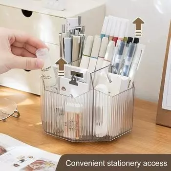 Прозрачный держатель для ручек, вращающийся на 360 градусов, 5 отделений, большой емкости, многофункциональный, для дома, школы, офиса, настольный компьютер, канцелярские принадлежности, органайзер для карандашей, контейнер прозрачный