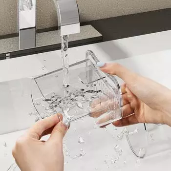 Прозрачный держатель для зубных щеток для ванной комнаты с чашкой. Настенный органайзер без перфорации. Противоскользящий перевернутый дренажный дизайн. Органайзер для зубной пасты «два в одном».