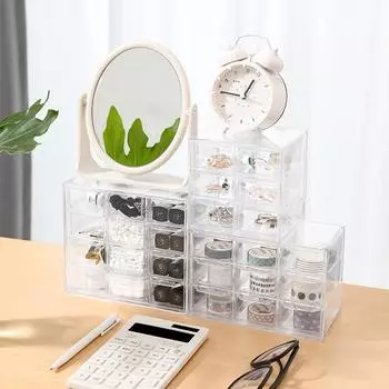 Прозрачный девятисекционный шестисекционный пылезащитный ящик для хранения канцелярских принадлежностей, ювелирных изделий, 12 ячеек для хранения косметики для студентов 6 house 12*9.7*12cm прозрачный