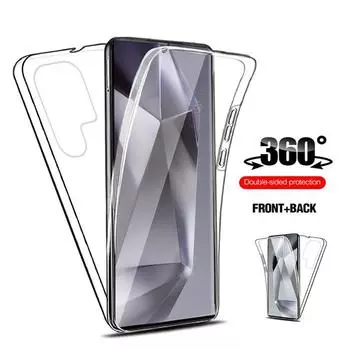 Прозрачный двойной чехол на 360 градусов для Samsung Galaxy A55 A35 A25 A15 A05S A54 A34 A24 A14 A04S S23 S24 Ultra Plus FE, мягкие силиконовые передние и задние чехлы For Samsung S24 Ultra чистый