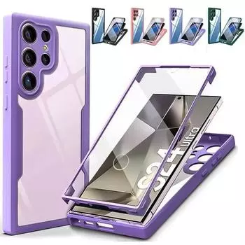 Прозрачный двойной мягкий силиконовый чехол на 360° для Samsung Galaxy S24 S23 A05S A55 A54 A53 A04S Xiaomi Redmi Note 13 iPhone 15 14 13 12 Pro Max передняя задняя крышка For Samsung Galaxy A05 красный