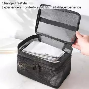 Прозрачный двухслойный черный сетчатый чехол для косметики, органайзер для хранения, на молнии, косметички, женская дорожная косметичка, упаковка Single layer чёрный