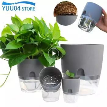 Прозрачный двухслойный пластиковый цветочный горшок, самополивающийся цветочный горшок, хлопковая веревка для полива, небольшой цветочный горшок с инъекционным портом 8.2CM белый