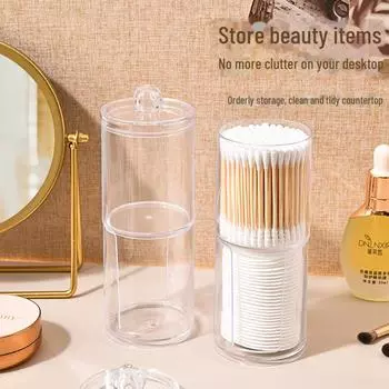 Прозрачный европейский ящик для хранения хлопка: Пылезащитный настольный органайзер для дисков для снятия макияжа и ватных палочек с крышкой Wooden cover seal short