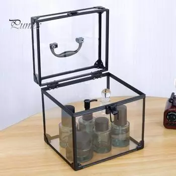 Прозрачный футляр для косметики с ручкой и замком, органайзер для всякой всячины, усиленные углы, водонепроницаемый, пылезащитный, контейнер для хранения косметики, органайзер для предметов первой необходимости M