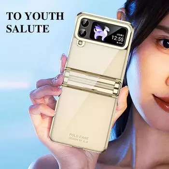 Прозрачный гальванический защитный чехол для телефона с фантомными шарнирами для Samsung Galaxy Z Flip 4 3, противоударный чехол для камеры for Galaxy Z Flip 4&Only Case No Pen чёрный