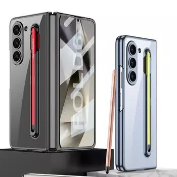 Прозрачный гальванизированный каркас Жесткий ПК чехол для телефона Samsung Galaxy Z Fold 6 5 Чехол противоударный с защитой экрана стилусом For Galaxy Z Fold 6 чёрный