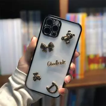 Прозрачный гальванизированный силиконовый чехол для Samsung A55 и A72 с милым мультяшным рисунком в виде банта с бриллиантами и медведя для защиты от падений. Samsung A20s