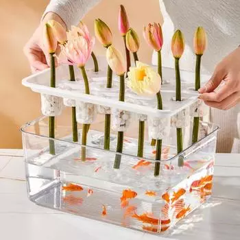 Прозрачный гидропонный ящик для цветов с 12 отверстиями, ручка для крышки, пластиковый прямоугольный гидропонный цветок, держатель для суккулентов белый