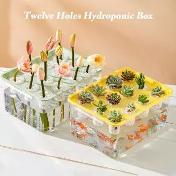 Прозрачный гидропонный ящик для цветов с 12 отверстиями, ручка крышки, пластиковый прямоугольник, гидропонный цветок, держатель для суккулентов, контейнер для настольных рыб белый