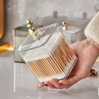 Прозрачный хлопковый ящик для хранения, настольный органайзер для макияжа и помады с крышкой, пыленепроницаемая шкатулка для украшений, чехол для тампонов в ванной чистый