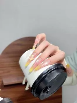 Прозрачный и Белый Кошачий Глаз Желтый Чистый Ручной Работы Ноготь Чистый Ручной Работы Летний Средний и Длинный Патч для Ногтей Накладной Ноготь XS