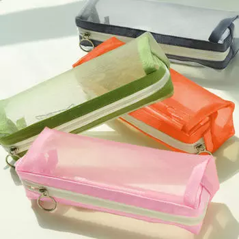 Прозрачный канцелярский пенал для студента, специальный нейлоновый сетчатый пенал для ручек, сумка унисекс для школьных принадлежностей One Size оранжевый