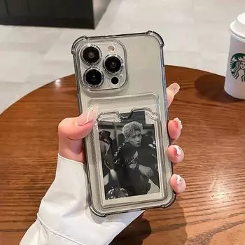 Прозрачный карманный чехол с держателем для карточек для iPhone 15 14 13 12 Mini 11 Pro Max XS XR X 8 7 Plus SE, мягкий силиконовый противоударный чехол For iPhone 14Pro max