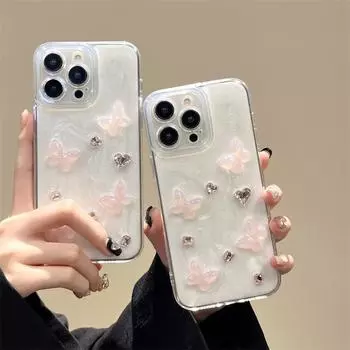 Прозрачный клей для Apple 15Promax, 14 силиконовый чехол XS pink butterfly diamond 11 - устойчивый к падению и стильный розовый