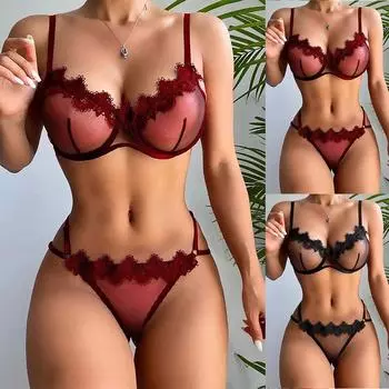 Прозрачный комплект нижнего белья, костюм для сна, прозрачный S/M