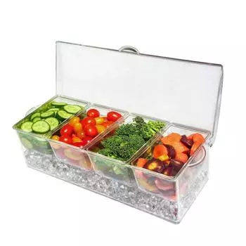 Прозрачный контейнер для еды с крышкой, ложка для зажима для льда, 4 съемных отделения, ящик для хранения специй, фруктов, овощей для пикника на открытом воздухе, ящик для хранения специй