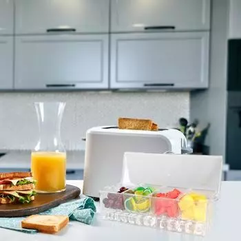 Прозрачный контейнер для еды с крышкой, ложка для зажима для льда, 4 съемных отделения, ящик для хранения специй, фруктов, овощей для пикника на открытом воздухе, ящик для хранения специй