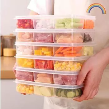 Прозрачный контейнер для хранения с 6 отделениями, контейнер большой вместимости для холодильника, отсек для замороженного мяса, кухонный инструмент для еды 1pcs
