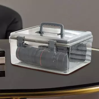 Прозрачный контейнер для хранения с застегивающейся крышкой и верхней ручкой, пылезащитный, легкий, для фотографического оборудования