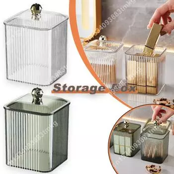 Прозрачный контейнер для хранения ватных палочек, настольный органайзер для макияжа и помады с крышкой, пыленепроницаемая шкатулка для украшений, чехол для тампонов в ванной чистый