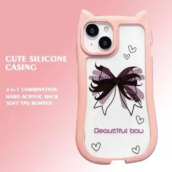 Прозрачный корпус, черный противоударный жесткий акриловый чехол с принтом в виде банта + мягкий бампер из ТПУ для iPhone iPhone 15 Pro Max чёрный