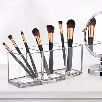 Прозрачный косметический макияж с 3 отверстиями, акриловая кисть для макияжа, ящик для хранения инструментов, чехол, держатель для кистей для макияжа, органайзер для стола, инструмент для макияжа