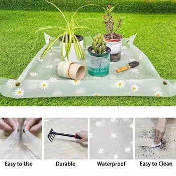 Прозрачный коврик для пересадки с цветочным принтом. Легко чистится. Многоразовый водонепроницаемый складной поднос для пересадки растений. Коврик для обрезки на открытом воздухе в помещении. 50cm