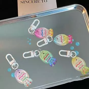 Прозрачный красочный брелок для ключей в виде маленькой рыбки из смолы, симпатичный кулон для сумки, подвесной аксессуар blue-style1