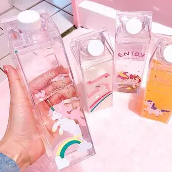 Прозрачный кувшин для молока с мультяшным принтом единорога, 500 мл, спортивная бутылка для воды на открытом воздухе