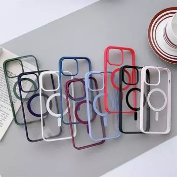 Прозрачный магнитный чехол для беспроводной зарядки Magsafe для iPhone 15 14 13 11 12 Pro Max, силиконовый бампер, прозрачный жесткий чехол для ПК iPhone 13 Pro Max белый